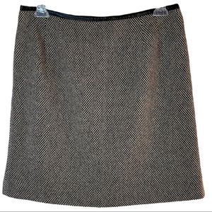 Talbots Wool Blend Leather Trim Above Knee Black & White Tweed Skirt Size 16